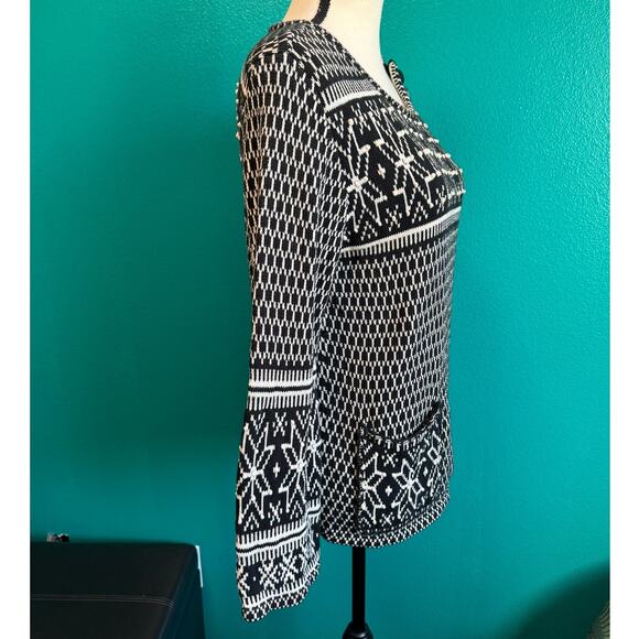 J.Jill Black & White Fair Isle Snowflake Knit Sweater Women's Small - Picture 4 of 12